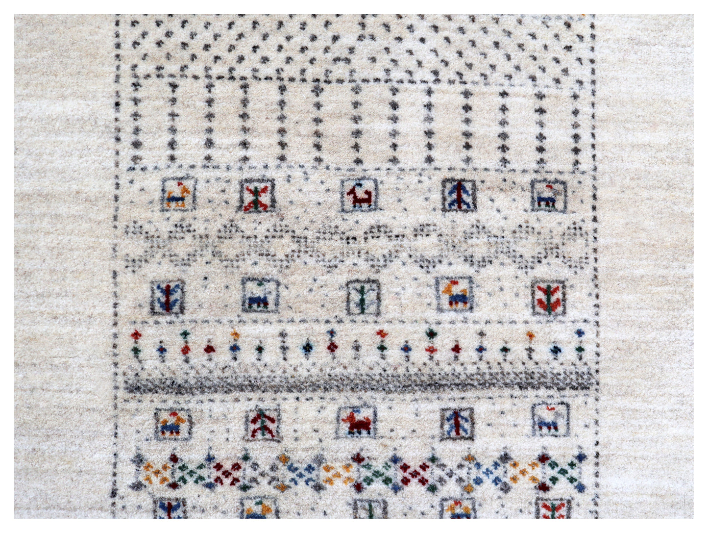 Ivory White Gabbeh Pictorial Panel Hand Knotted Wool Traditional 4x6 Area Rug