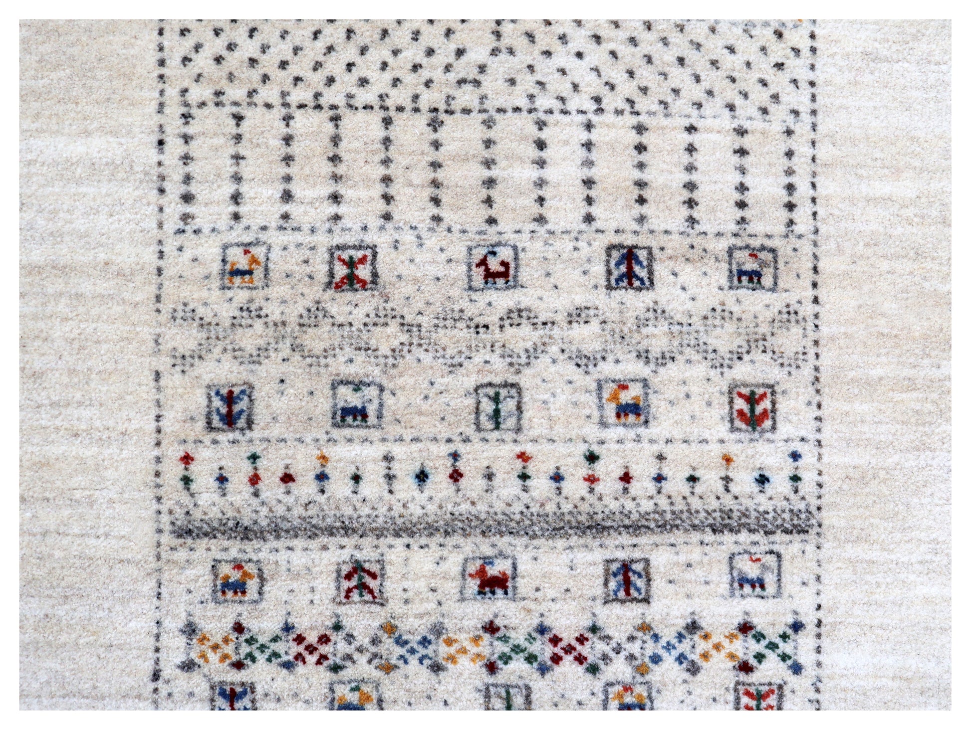 Ivory White Gabbeh Pictorial Panel Hand Knotted Wool Traditional 4x6 Area Rug