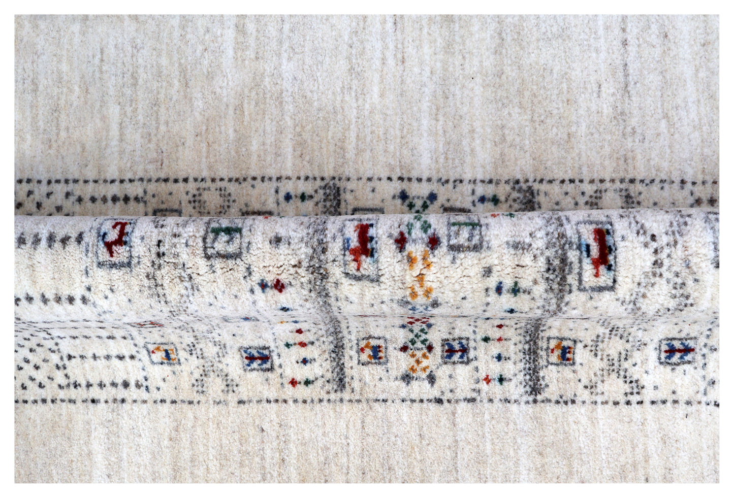 Ivory White Gabbeh Pictorial Panel Hand Knotted Wool Traditional 4x6 Area Rug