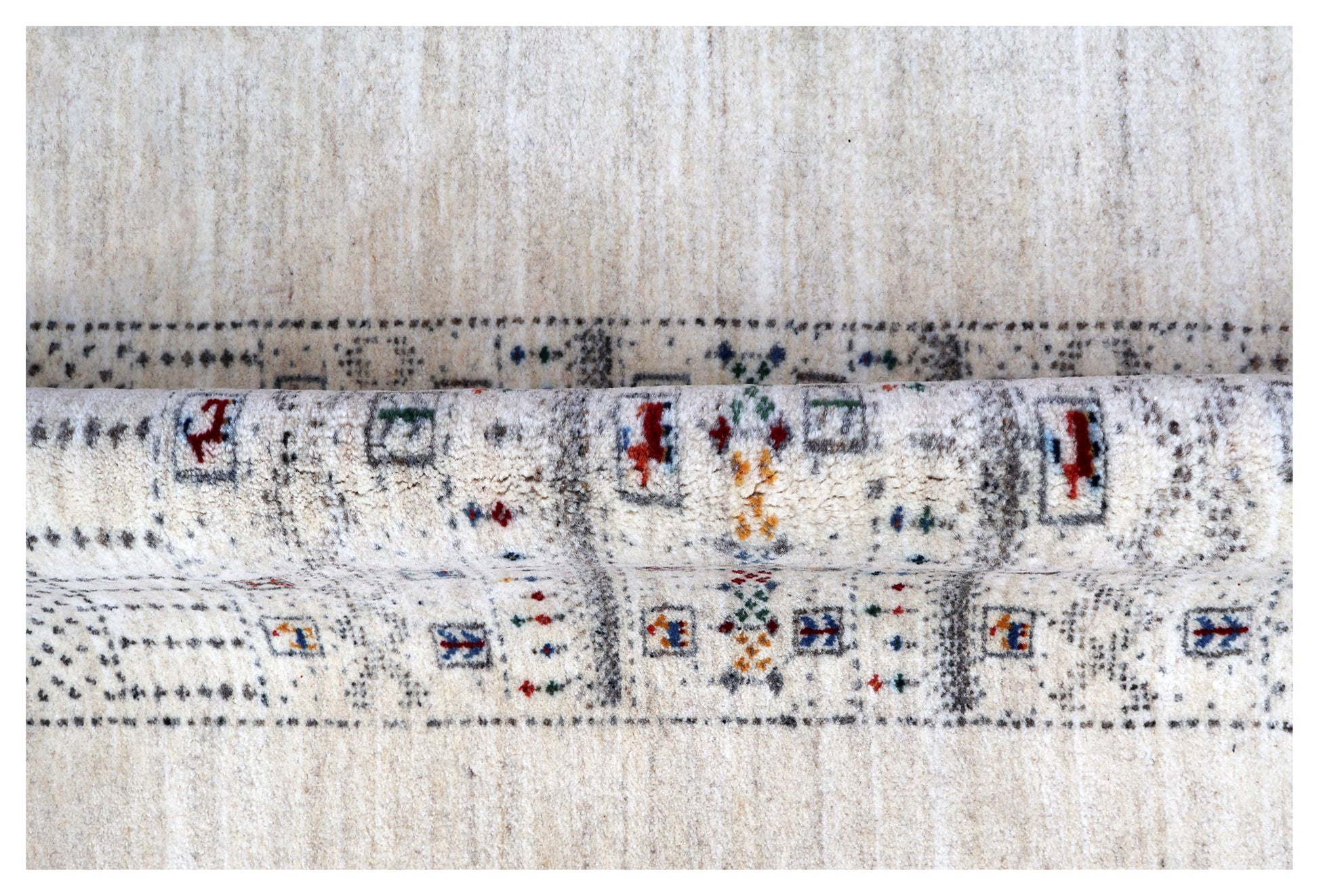 Ivory White Gabbeh Pictorial Panel Hand Knotted Wool Traditional 4x6 Area Rug