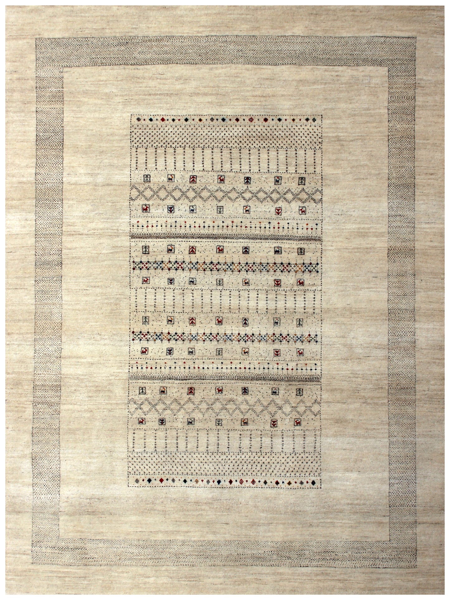 Hand Knotted Gabbeh Tribal Wool Rug 8x10 - Beige with Brown Charcoal