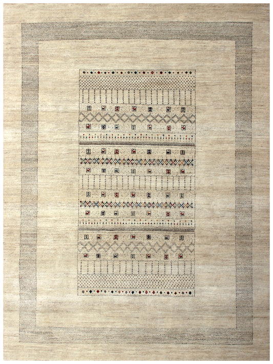 Hand Knotted Gabbeh Tribal Wool Rug 8x10 - Beige with Brown Charcoal
