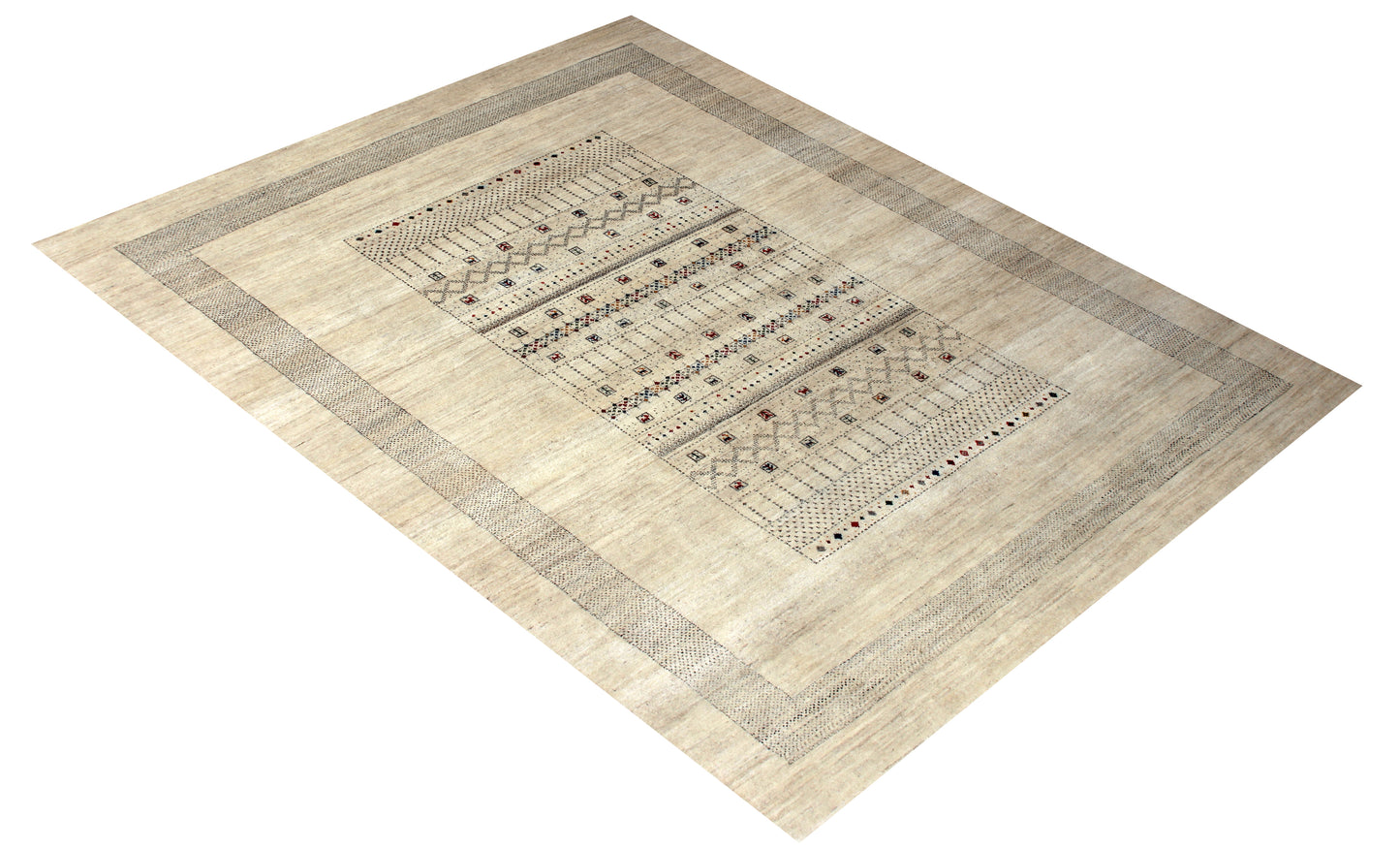 Hand Knotted Gabbeh Tribal Wool Rug 8x10 - Beige with Brown Charcoal
