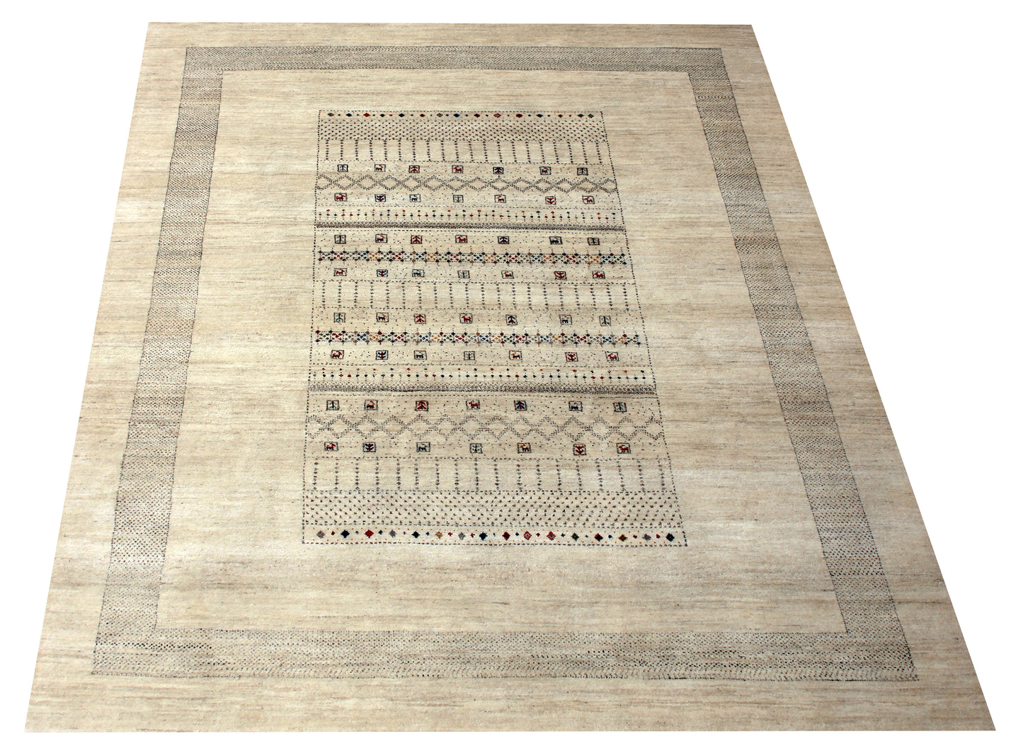 Hand Knotted Gabbeh Tribal Wool Rug 8x10 - Beige with Brown Charcoal