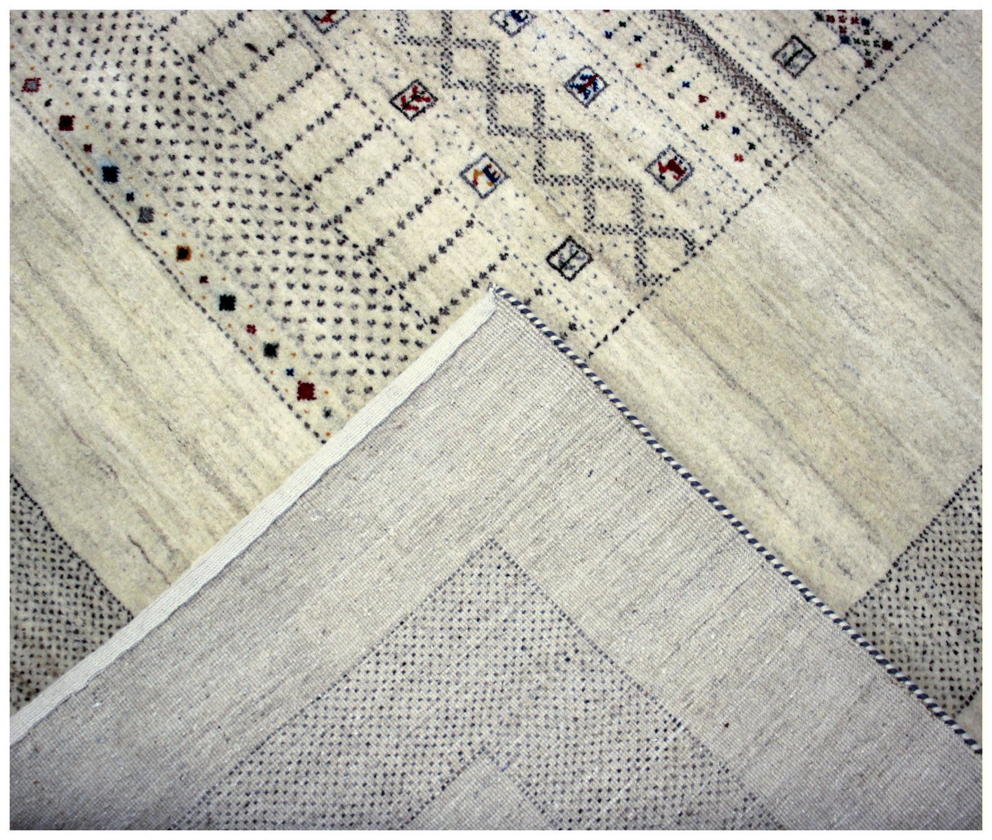 Hand Knotted Gabbeh Tribal Wool Rug 8x10 - Beige with Brown Charcoal