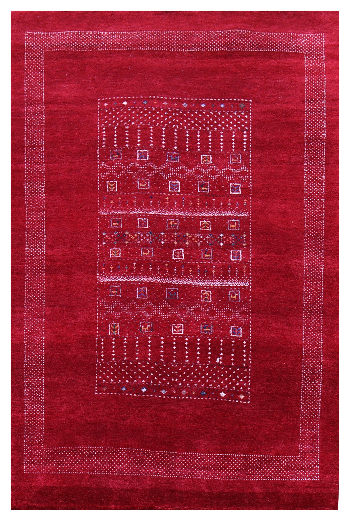 Red Gabbeh Tonal Medallion Panel Hand Knotted Wool Traditional 4x6 Area Rug