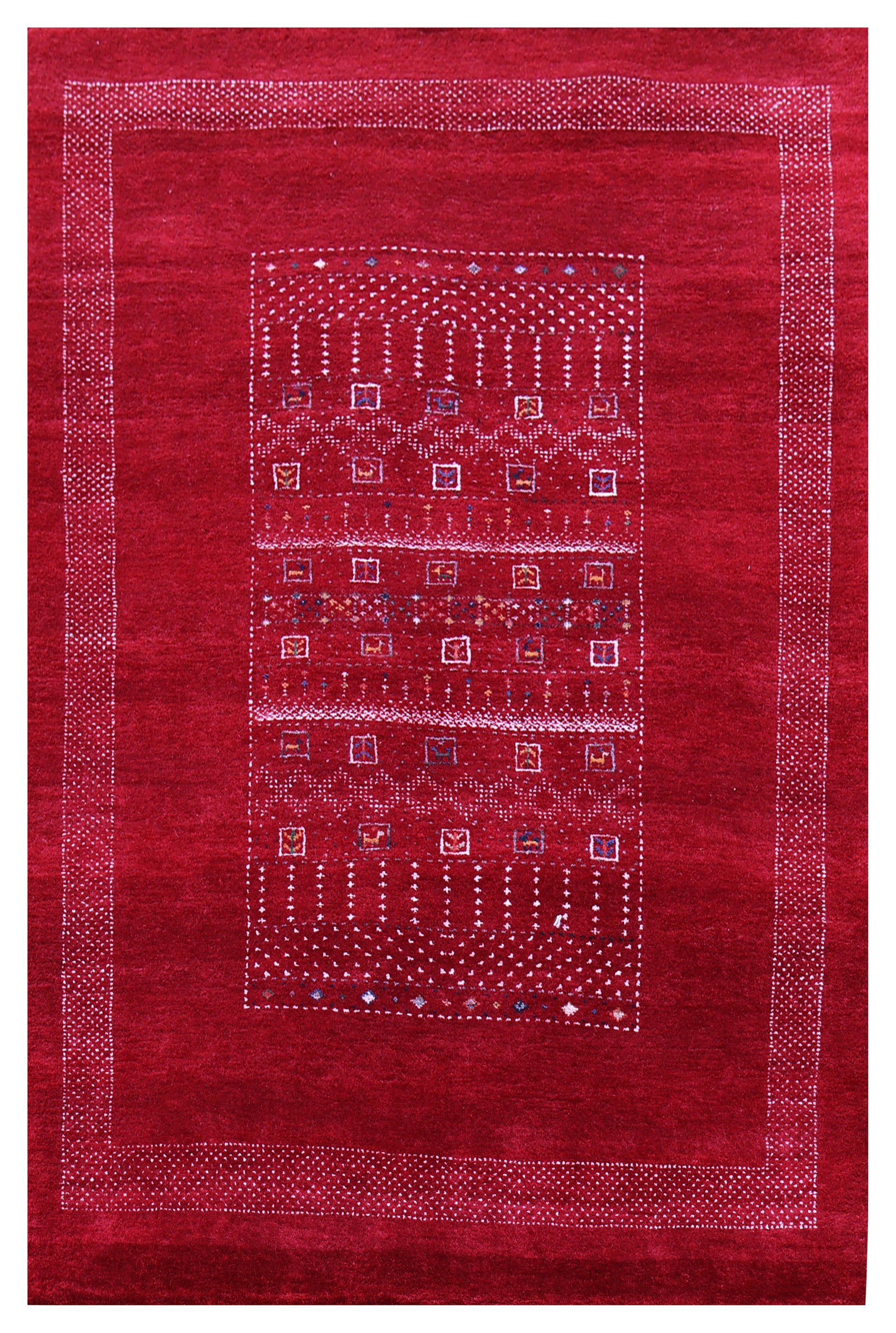 Red Gabbeh Tonal Medallion Panel Hand Knotted Wool Traditional 4x6 Area Rug