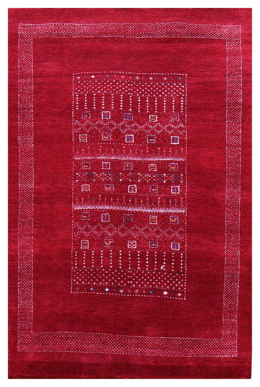 Red Gabbeh Tonal Medallion Panel Hand Knotted Wool Traditional 4x6 Area Rug