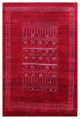 Red Gabbeh Tonal Medallion Panel Hand Knotted Wool Traditional 4x6 Area Rug