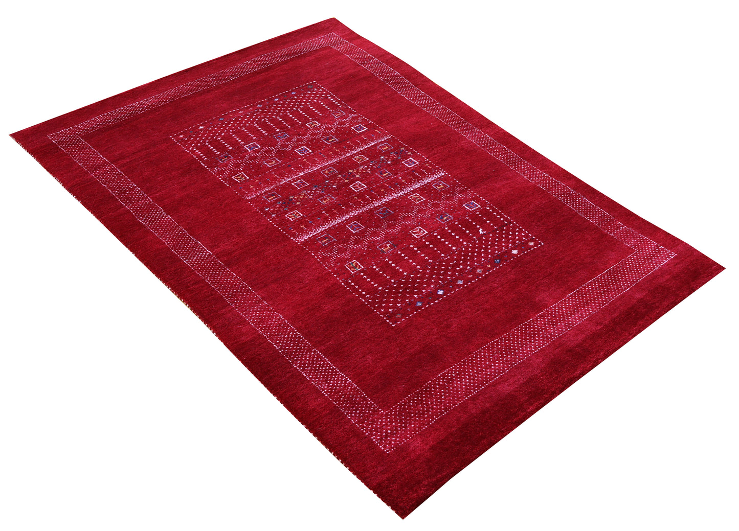 Red Gabbeh Tonal Medallion Panel Hand Knotted Wool Traditional 4x6 Area Rug
