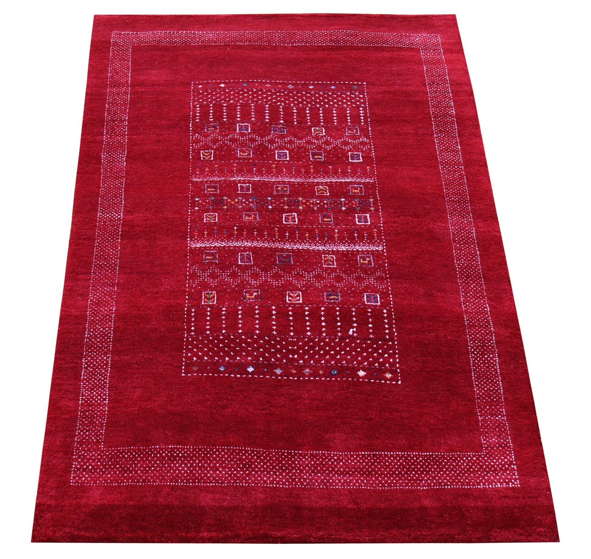 Red Gabbeh Tonal Medallion Panel Hand Knotted Wool Traditional 4x6 Area Rug