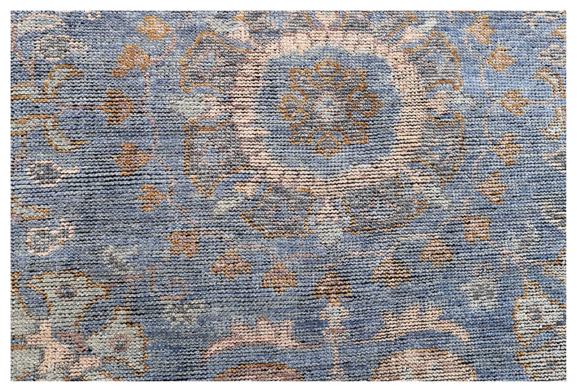 Slate Blue Denim Ivory Gold Taupe Mughal Floral Vine Hand Knotted Wool Silk 8x10 Bhadohi Area Rug