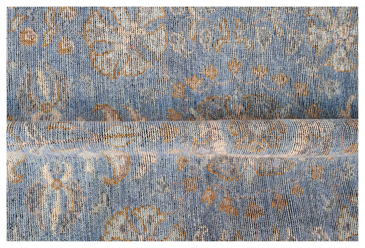 Slate Blue Denim Ivory Gold Taupe Mughal Floral Vine Hand Knotted Wool Silk 8x10 Bhadohi Area Rug