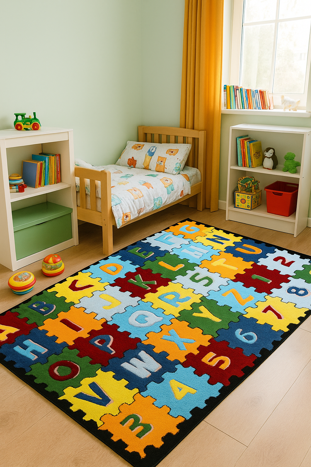"Educational Alphabet & Numbers Hand-Tufted Custom made Kids Rug – Colorful Puzzle Design Playmat for Learning & Fun" - Tufts Knots