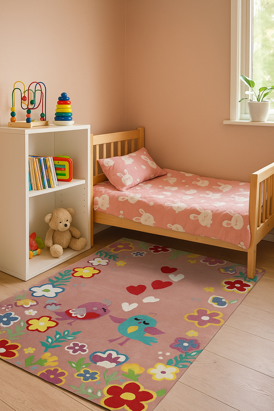 Sweet Dreams! Kids' Pink Hand-Tufted Love Birds & Floral Multi Size Area Rug