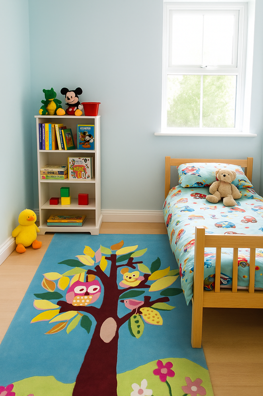 Colorful Birds & Owls Hand-Tufted Playful Custom Made Kids' Rug - Nature Design