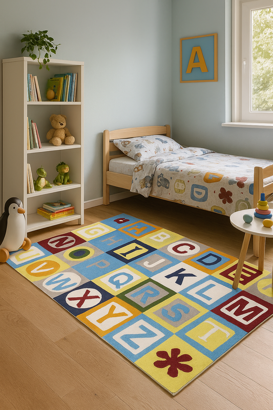 Modern Educational Hand-Tufted Rug with Colorful Letter Blocks Custom Made area rug