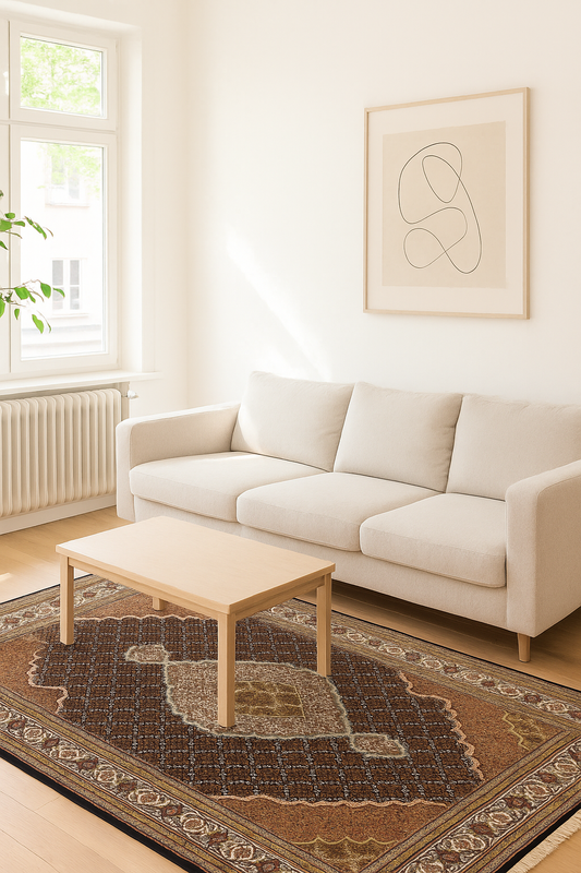 Traditional Heriz Fine Hand-Knotted Wool Rug 6x9 & 6x10 – Ivory, Brown, Rust & Gold Medallion Design