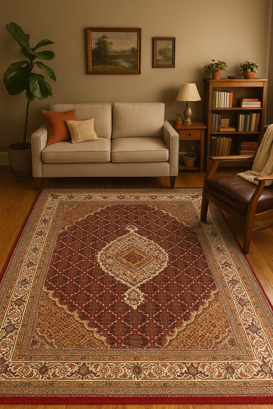 Traditional Heriz 5x8 and 6x9 Fine Hand-Knotted Wool Area Rug – Ivory, Brown, Rust & Gold Medallion Design