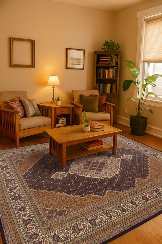 Ivory, Brown, Black and Gold premium look Fine Hand Knotted Traditional Heriz medallion design Custom made wool area rug