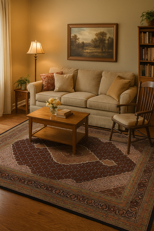 Custom made Fine Hand Knotted Premium look Gold, Brown, Black and Ivory Traditional Heriz medallion design wool area rug