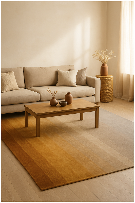 Modern Stripes Wool Rug – Brown, Gold, Rust, Beige & Gray 5.6x8 and 7x10