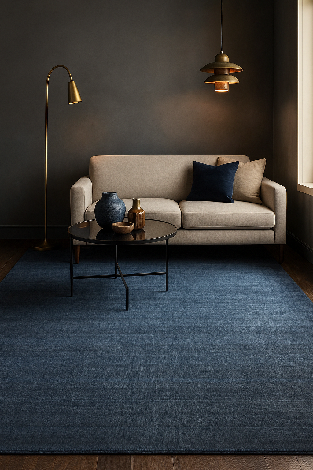 Modern Solid Blue and Gray Stripes Design Handloom Multi Size Wool Area Rug.