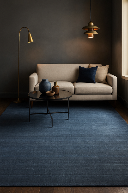 Modern Solid Blue and Gray Stripes Design Handloom Multi Size Wool Area Rug