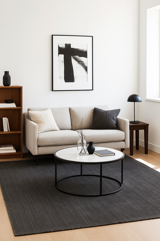 Modern Solid Gray and Beige Handloom Multi Size Wool Area Rug