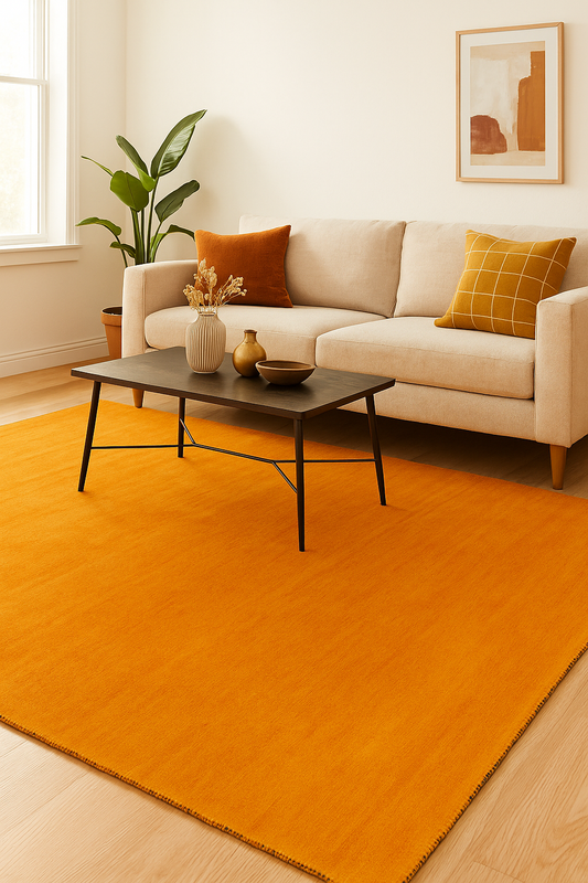 Modern Solid Gold Custom made Handloom wool area rug