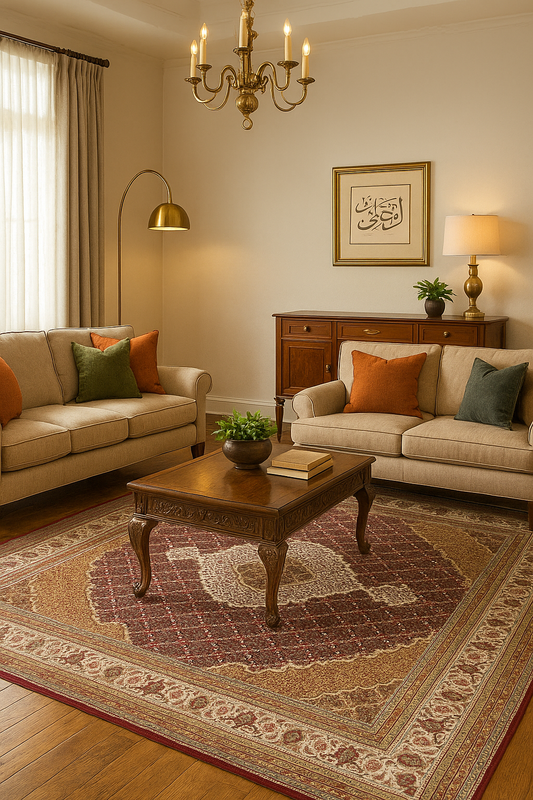 Premium look Ivory, Brown and Gold Traditional Heriz Hand knotted medallion design custom made wool area rug