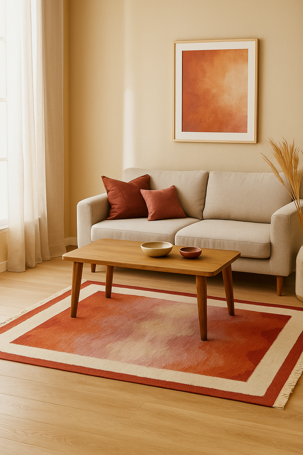 Modern Chevron Beige & Brown Wool Flatweave Rug – Handwoven 4x5.6 Durry.