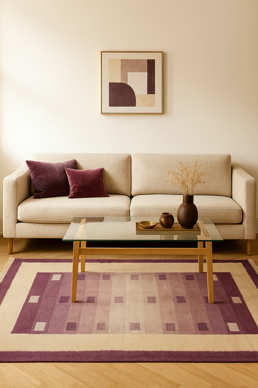 Beige and Purple Handwoven 4x6 Modern Stripes design Flatweave Durry Rug