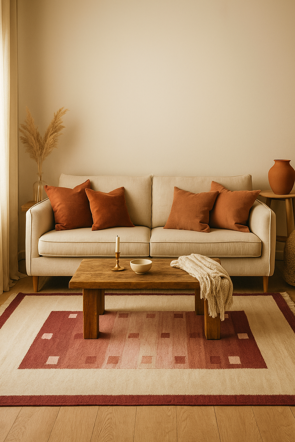 Handwoven Beige and Maroon 4x6 Modern Stripes design Flatweave Durry Rug.