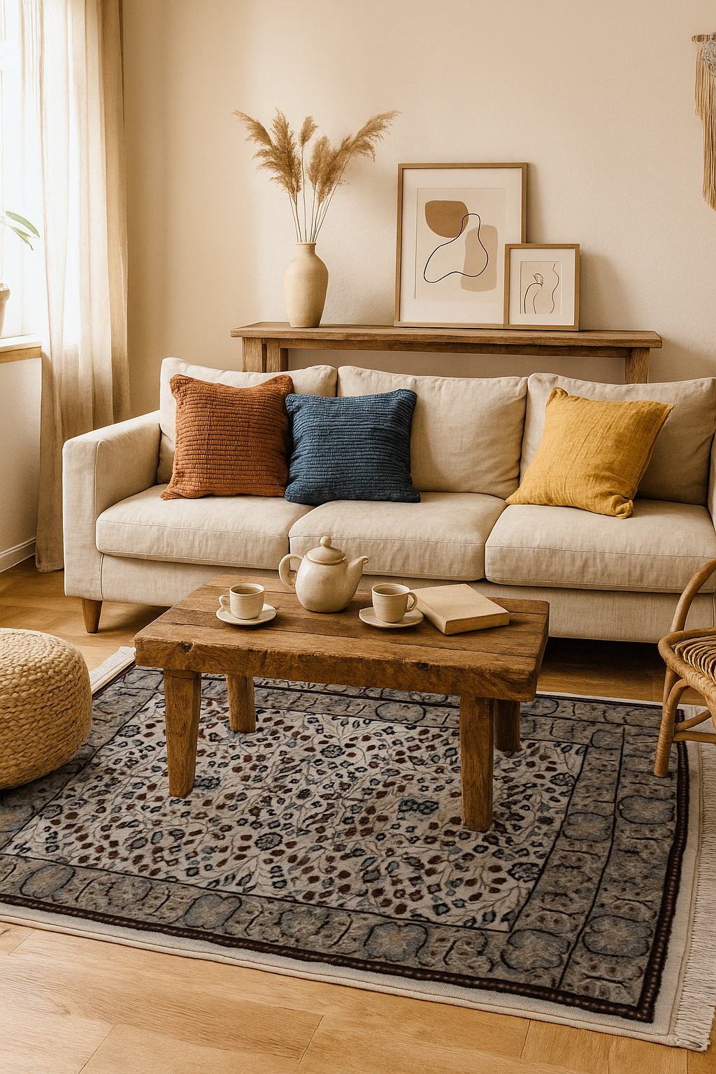 3x4.6 Traditional Floral Ivory, Brown & Tan Fine Hand-Knotted Wool Rug.