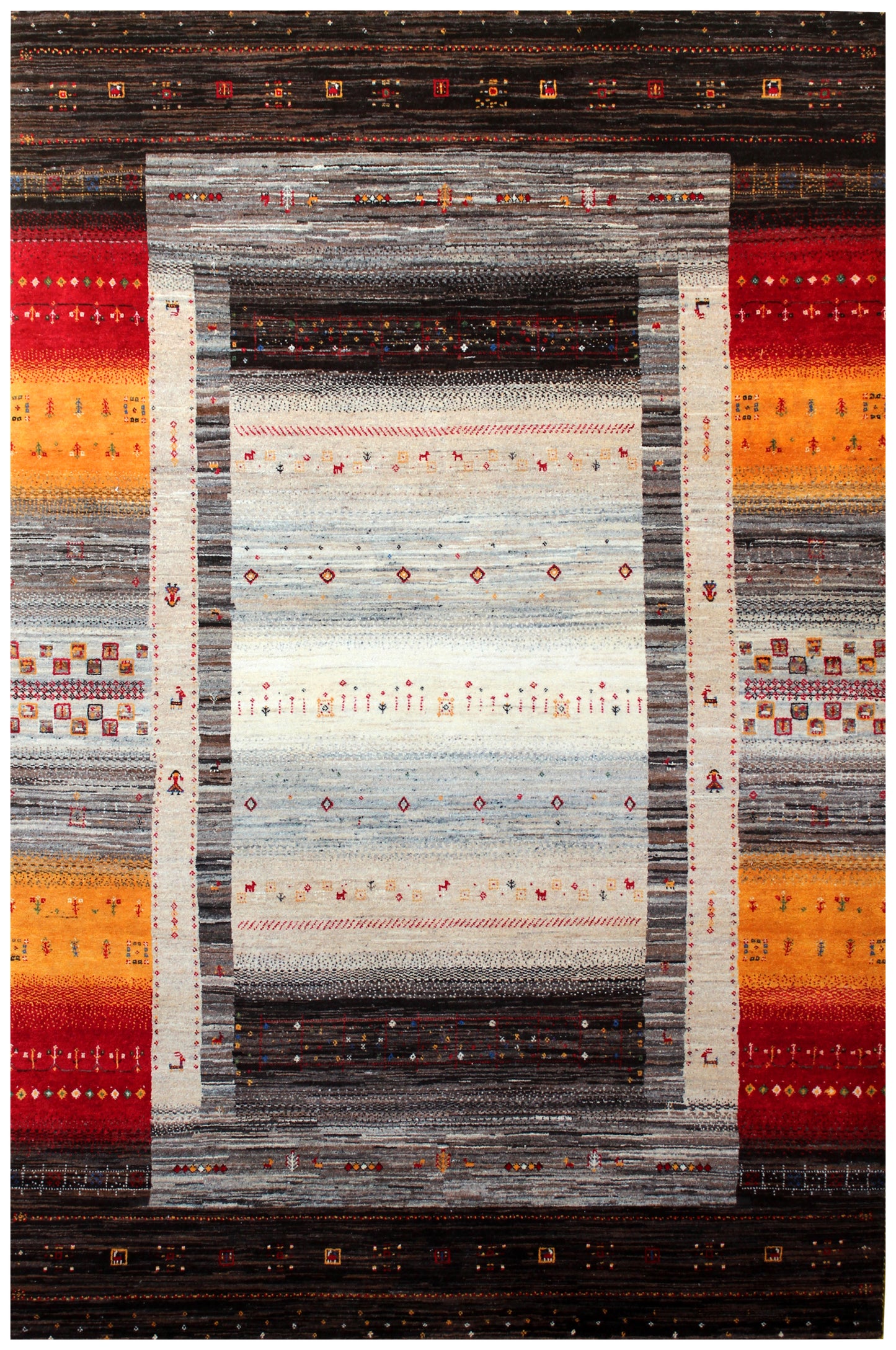 Hand Knotted Gabbeh Tribal Wool Rug 6.6x10 Multi Color Horizontal Stripes