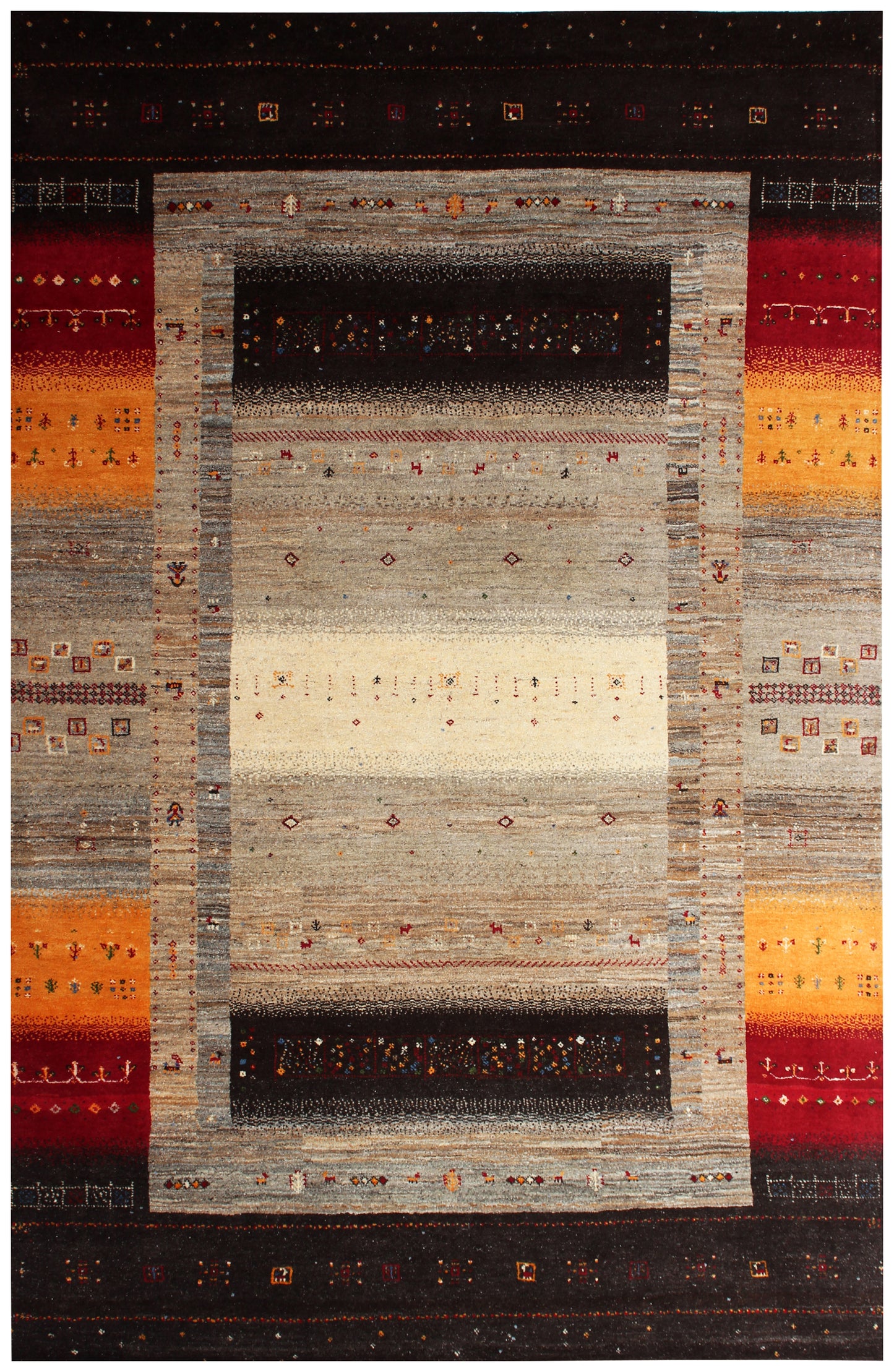 Hand Knotted Gabbeh Tribal Wool Rug 6.6x10 Multi Color Horizontal Stripes