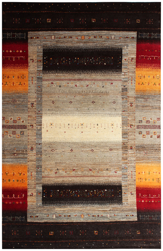 Hand Knotted Gabbeh Tribal Wool Rug 6.6x10 Multi Color Horizontal Stripes
