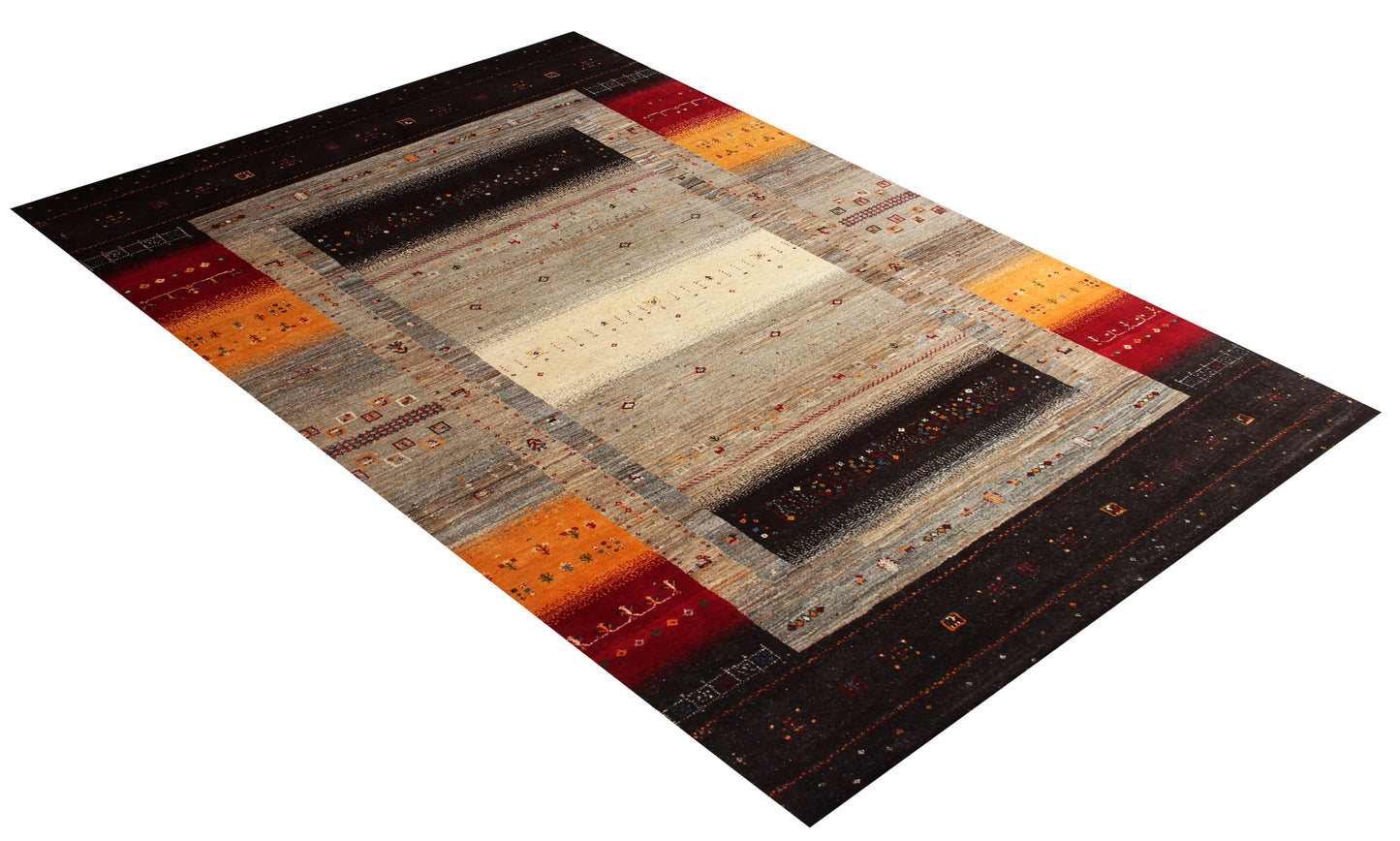 Hand Knotted Gabbeh Tribal Wool Rug 6.6x10 Multi Color Horizontal Stripes