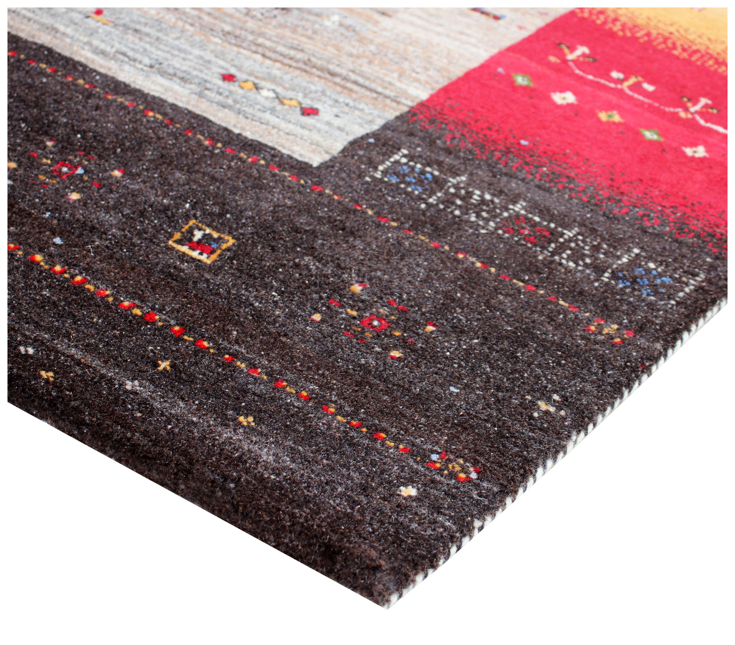 Hand Knotted Gabbeh Tribal Wool Rug 6.6x10 Multi Color Horizontal Stripes