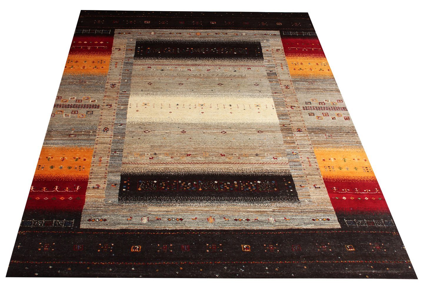 Hand Knotted Gabbeh Tribal Wool Rug 6.6x10 Multi Color Horizontal Stripes