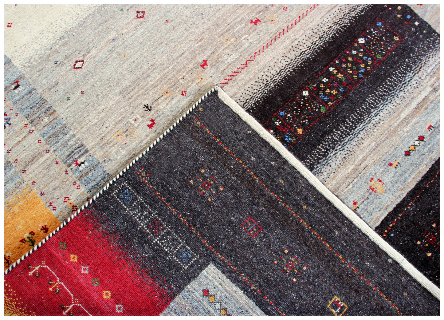 Hand Knotted Gabbeh Tribal Wool Rug 6.6x10 Multi Color Horizontal Stripes