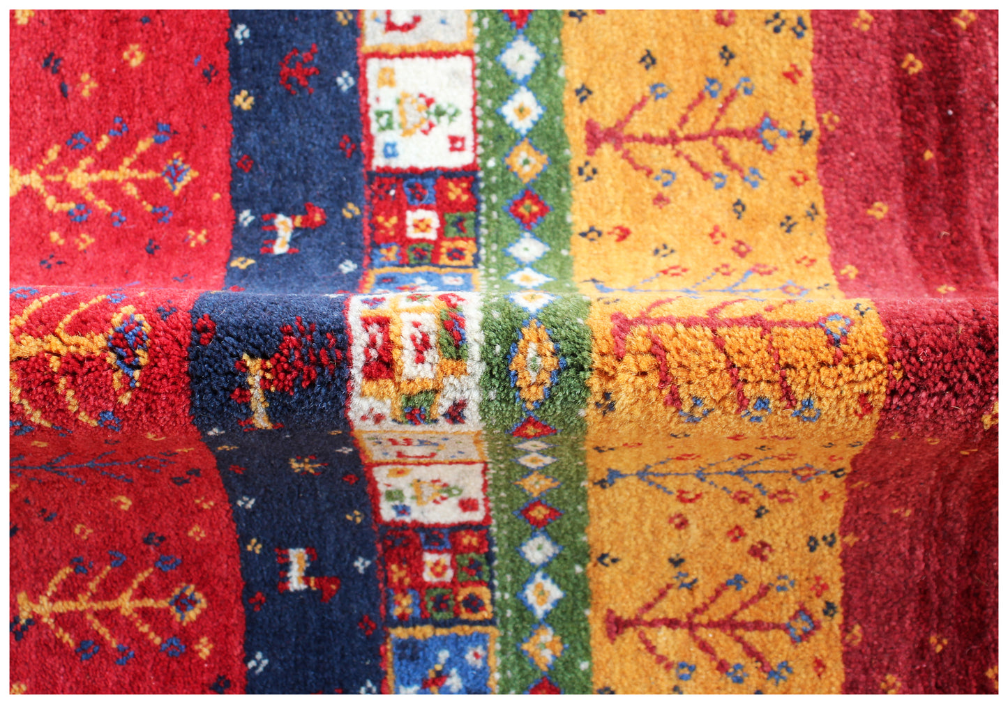 Hand Knotted Gabbeh Tribal Wool Rug 5.6x8 Navy Blue Red Multi Horizontal Stripes