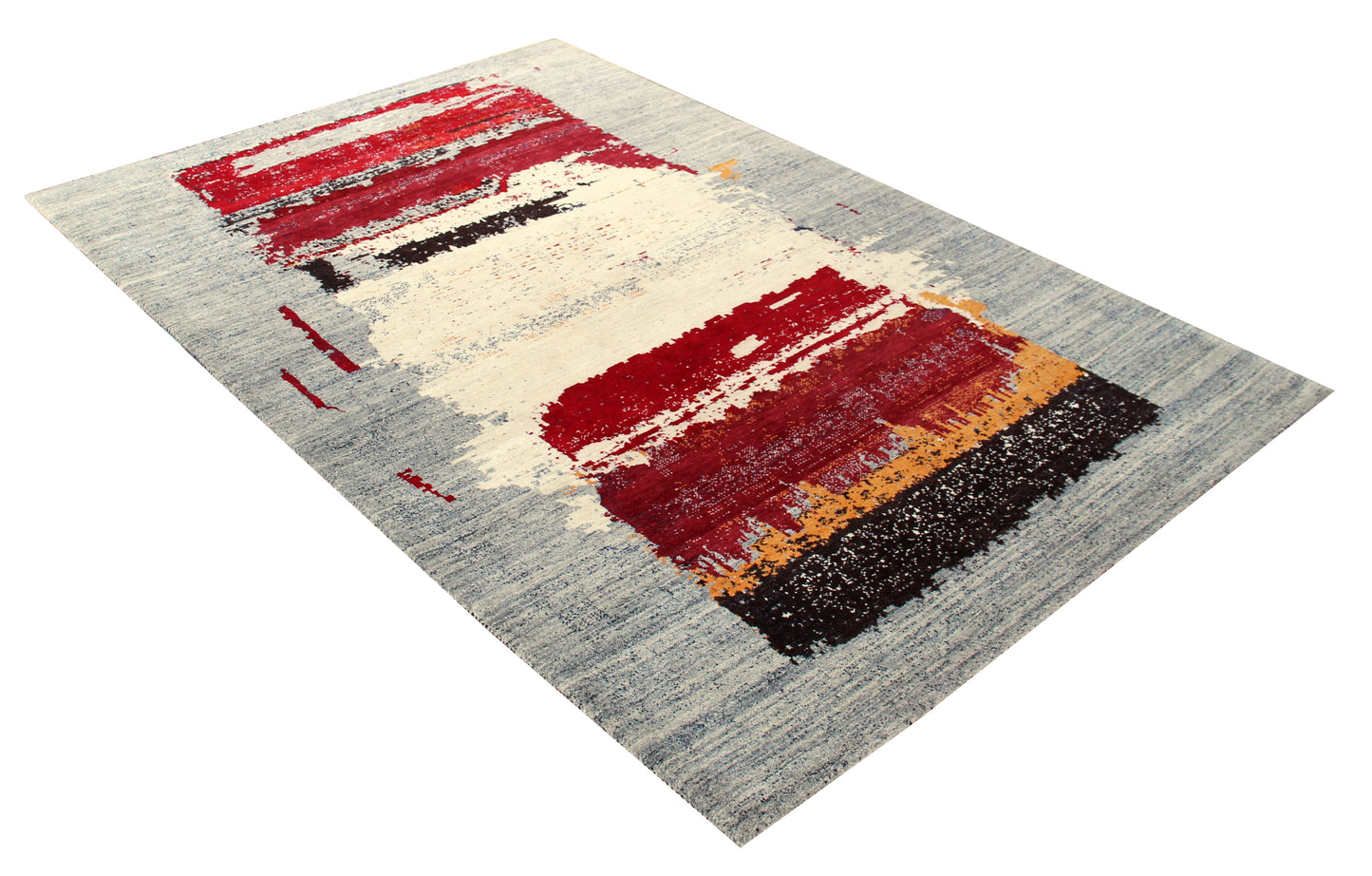 Hand Knotted Contemporary Abstract Wool Rug 5.6x8 Grey Red Brushstroke