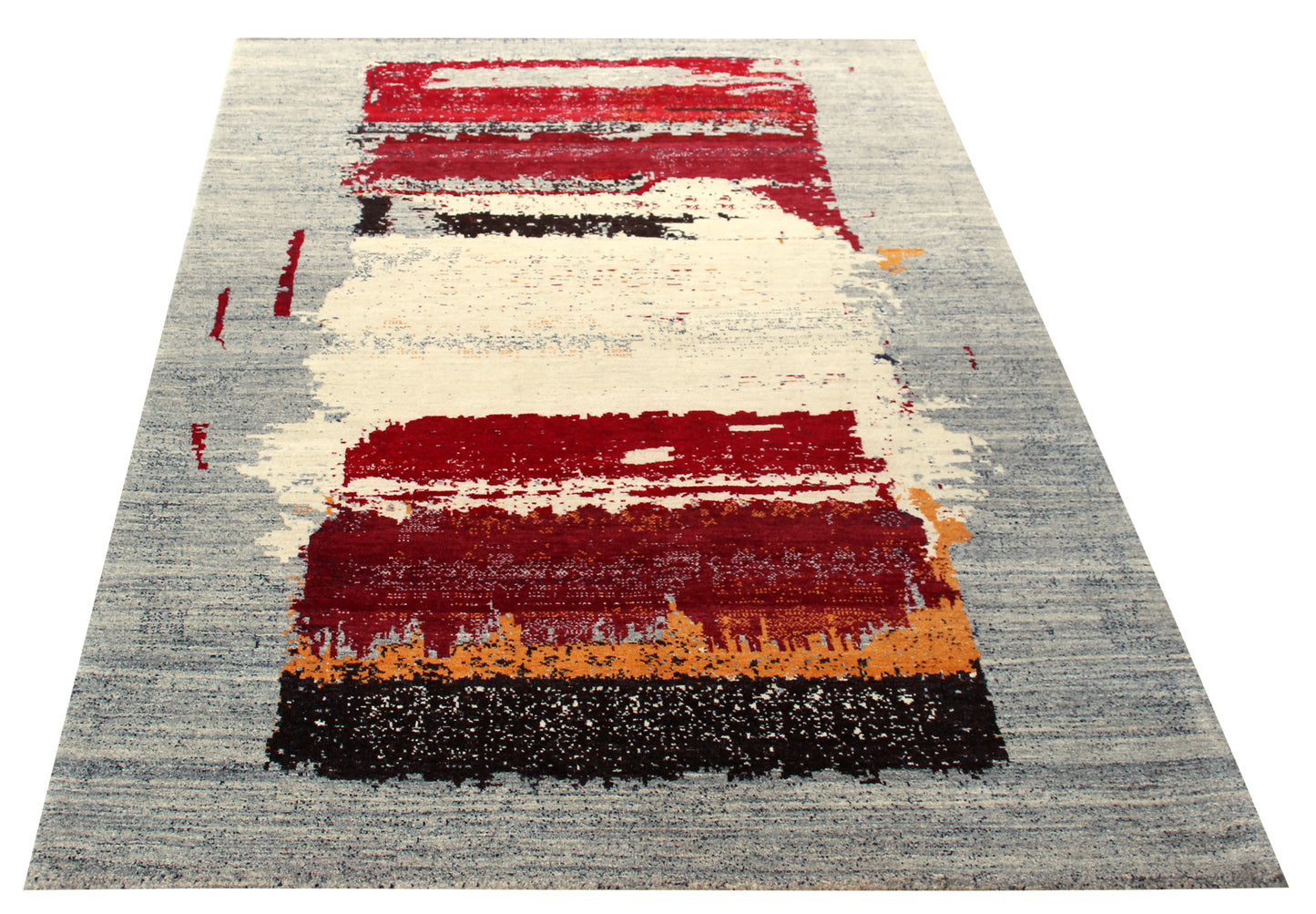 Hand Knotted Contemporary Abstract Wool Rug 5.6x8 Grey Red Brushstroke