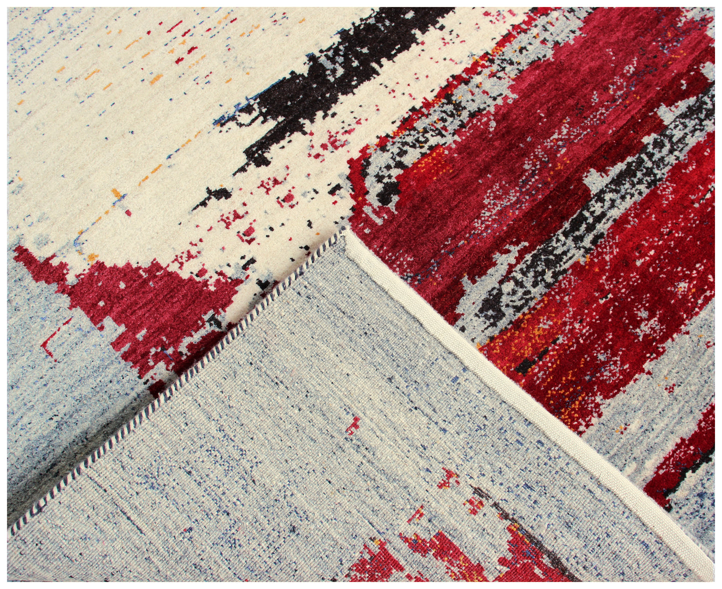 Hand Knotted Contemporary Abstract Wool Rug 5.6x8 Grey Red Brushstroke