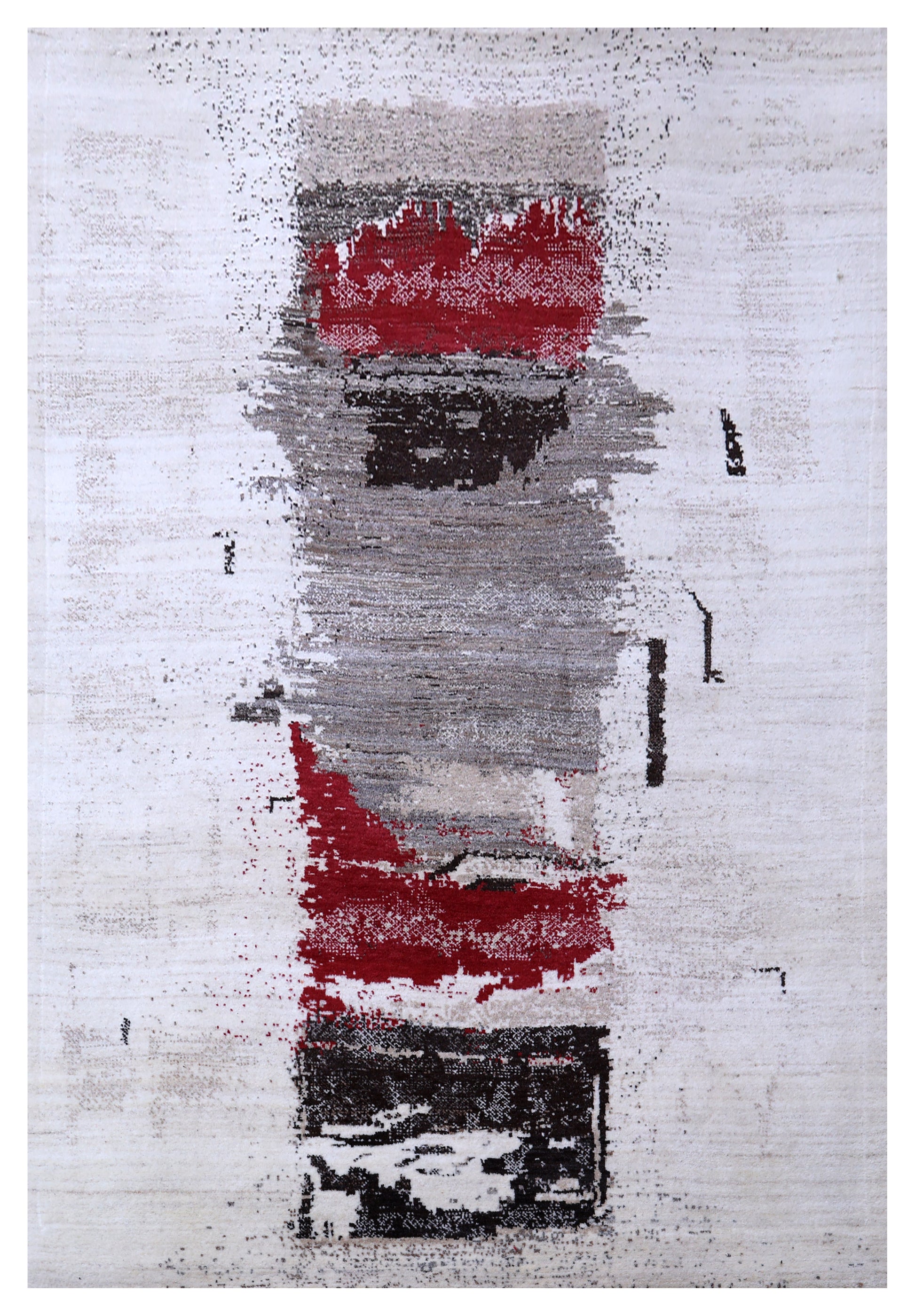 Ivory White Modern Abstract Expressionist Column Hand Knotted Wool Contemporary 5.6x8 Area Rug