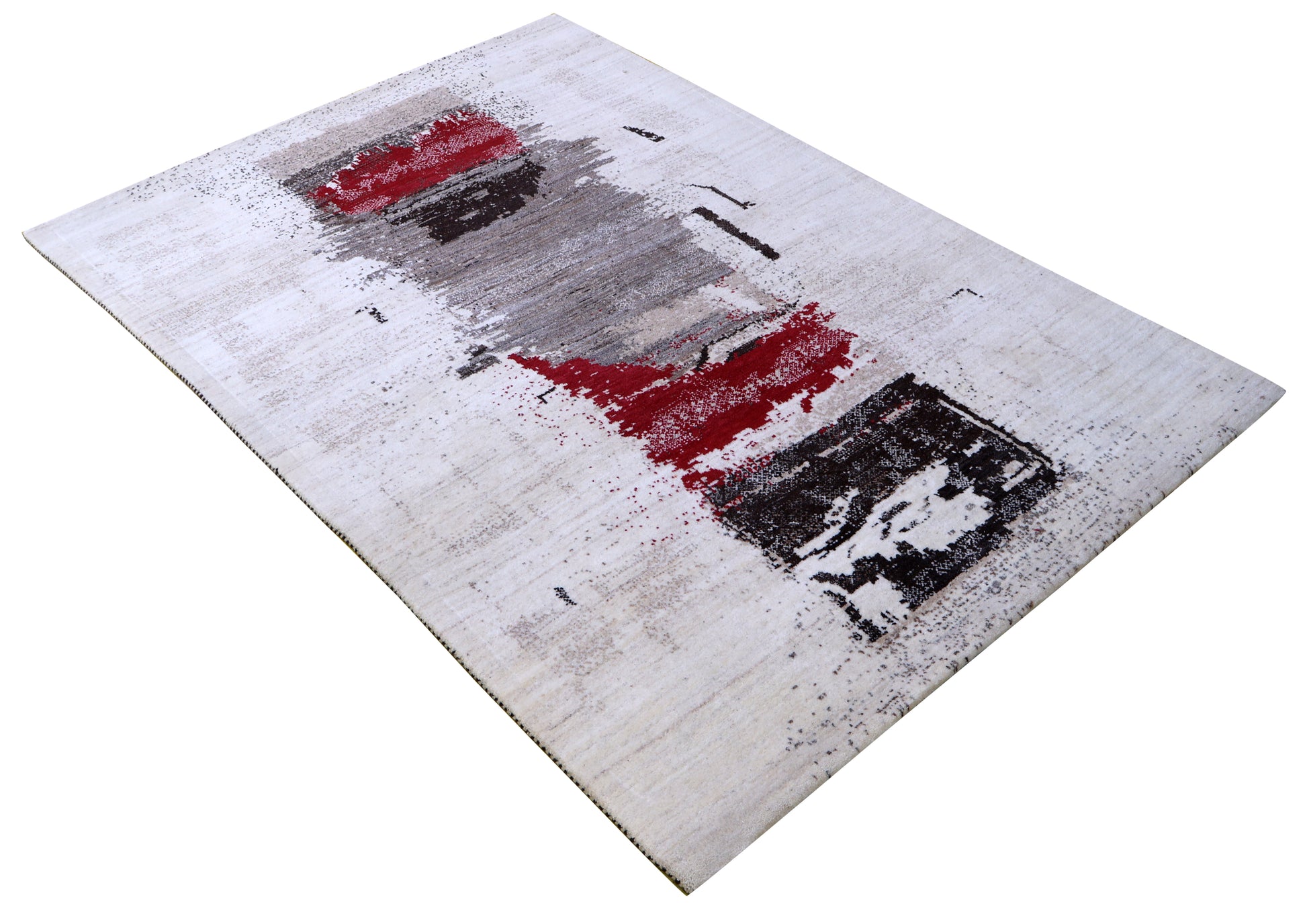 Ivory White Modern Abstract Expressionist Column Hand Knotted Wool Contemporary 5.6x8 Area Rug