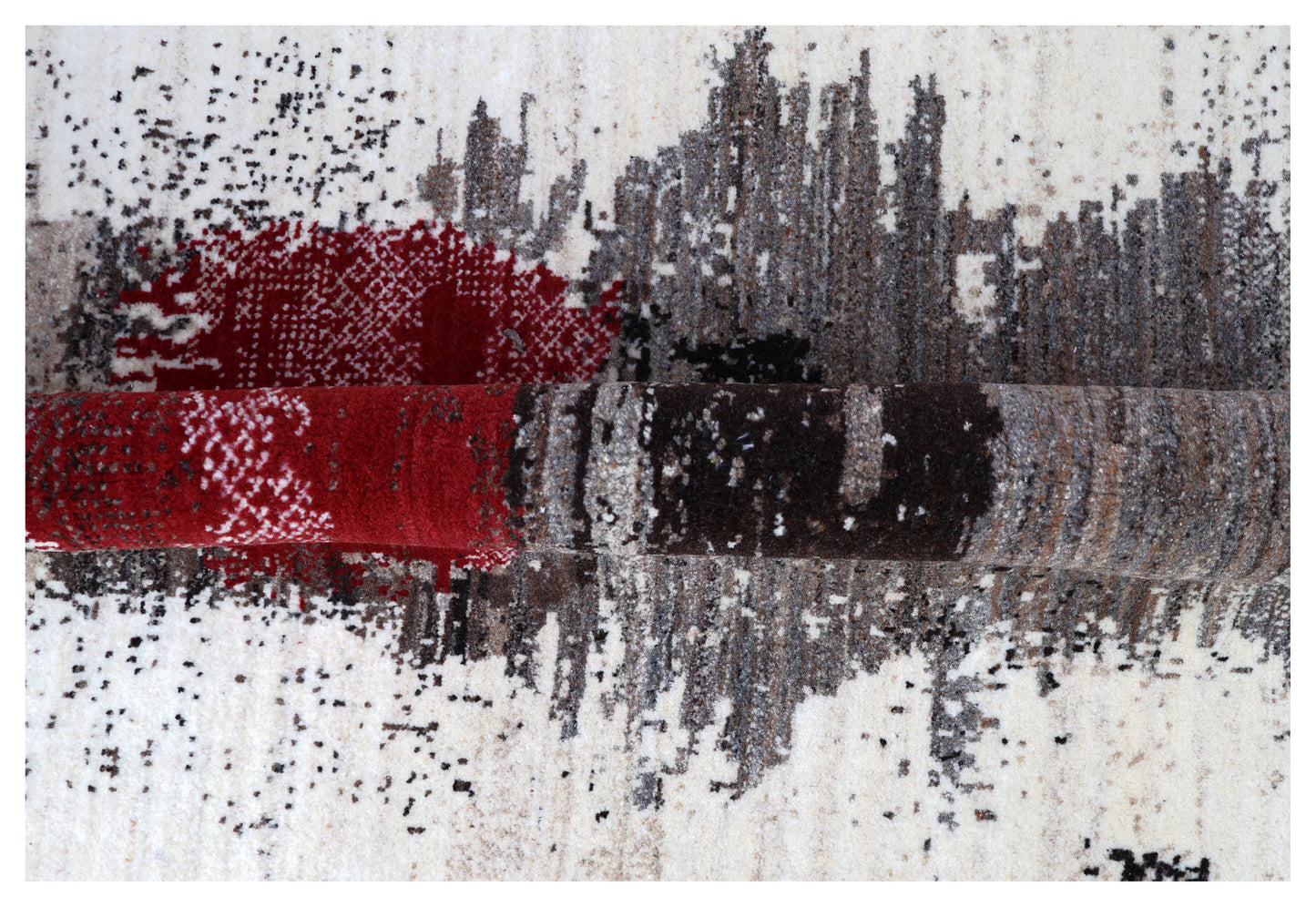 Ivory White Modern Abstract Expressionist Column Hand Knotted Wool Contemporary 5.6x8 Area Rug