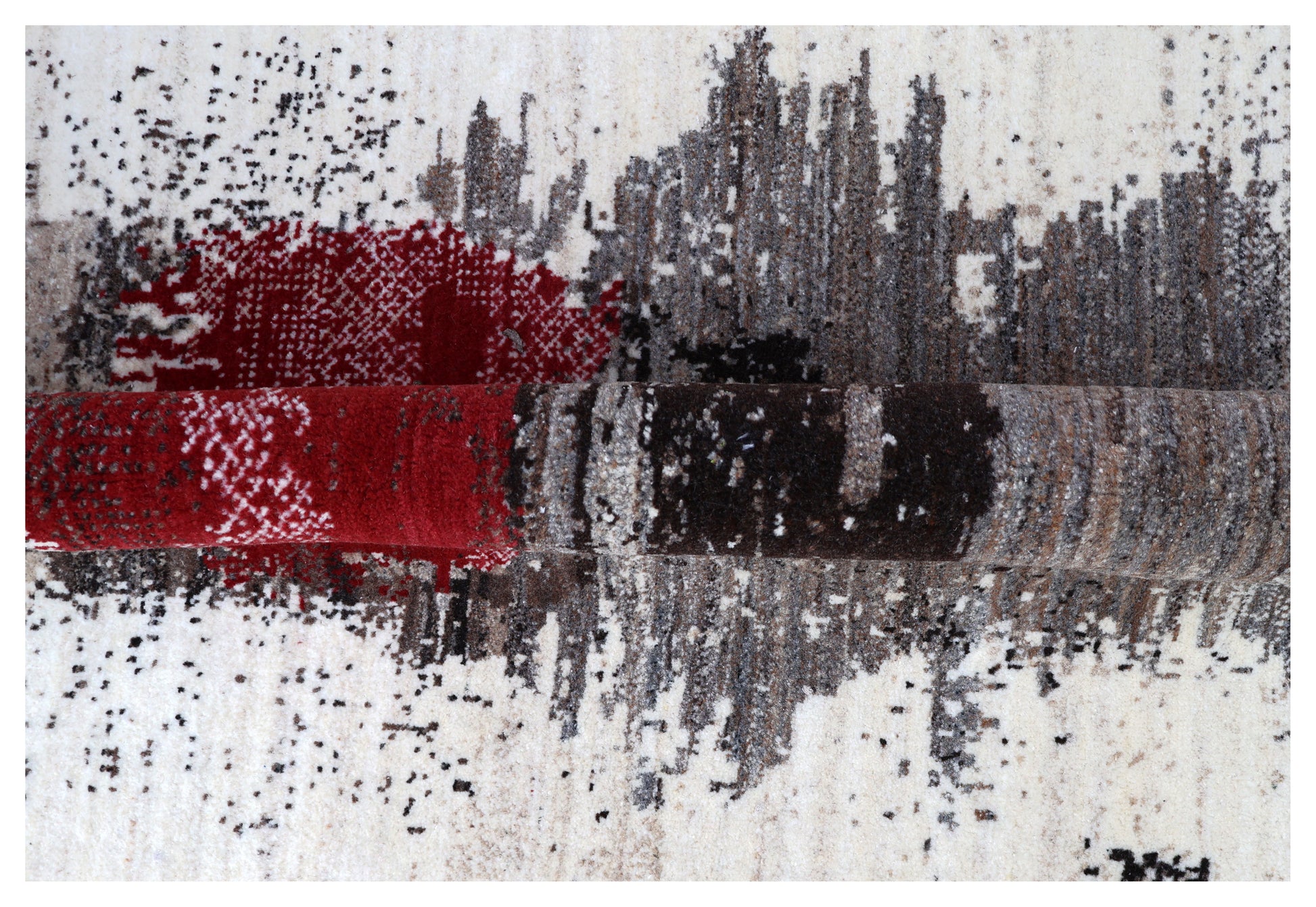Ivory White Modern Abstract Expressionist Column Hand Knotted Wool Contemporary 5.6x8 Area Rug